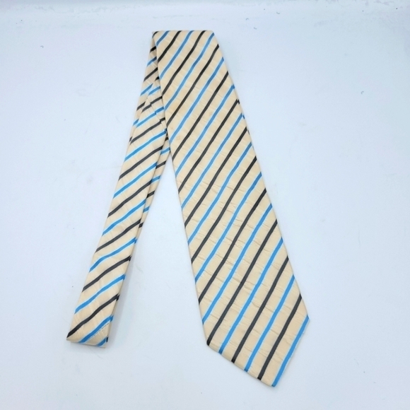 DOLCE & GABBANA Vintage SilK Cream Shimmery and Turquoise Stripped Tie - Picture 5 of 15